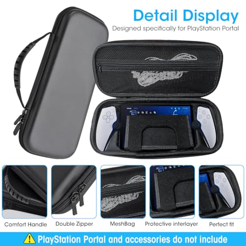 ZORBES® Polyurethane Carrying Case for PlayStation Portal Handheld Gaming Console Portable Hard Shell Storage Bag Travel Accessories Black 3 PCS ZORBES® Polyurethane Carrying Case for PlayStation Portal Handheld Gaming Console Portable Hard Shell Storage Bag Travel Accessories Black 3 PCS